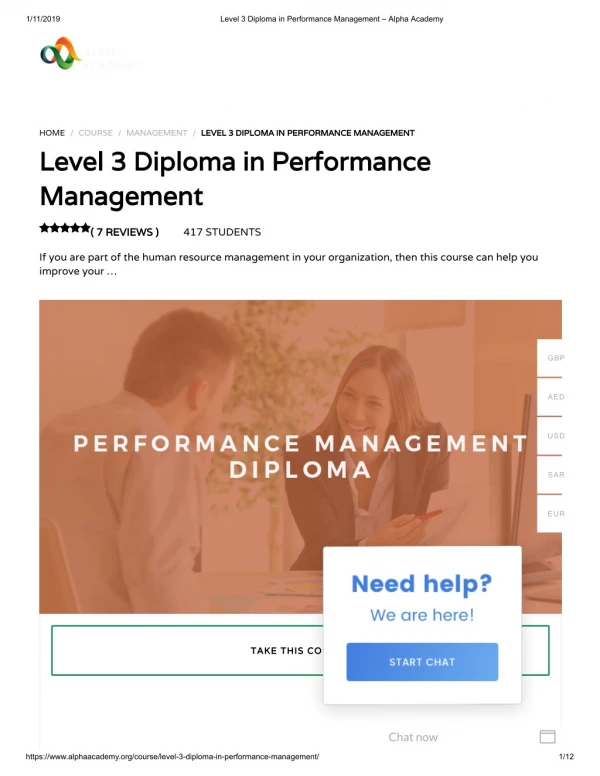 Level 3 Diploma in Performance Management – Alpha Academy