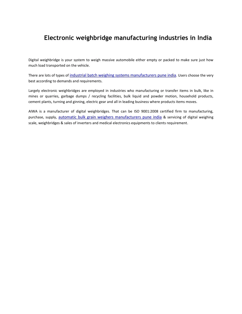 electronic weighbridge manufacturing industries