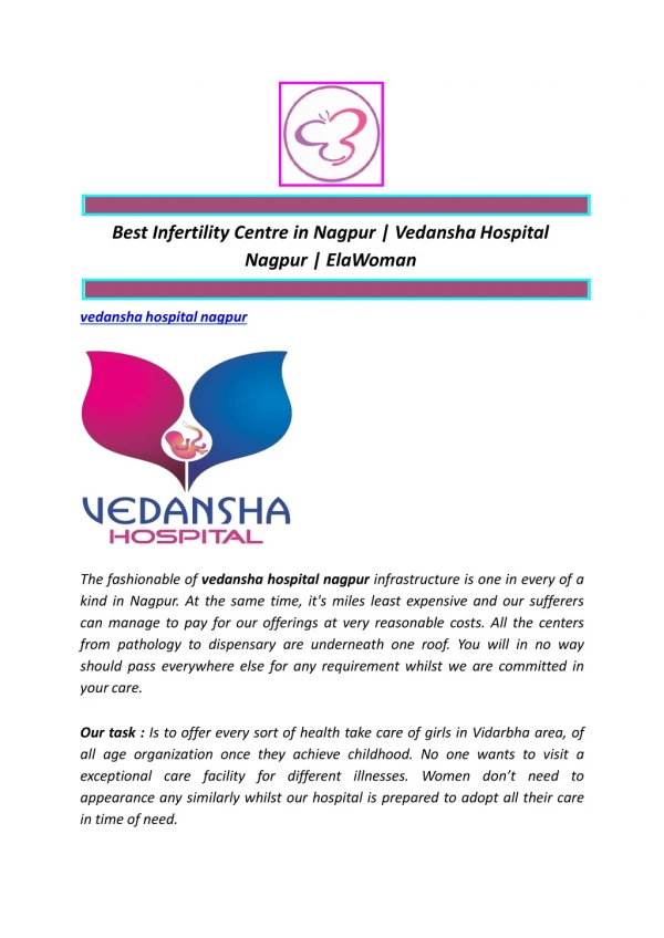 Best Infertility Centre in Nagpur | Vedansha Hospital Nagpur | ElaWoman