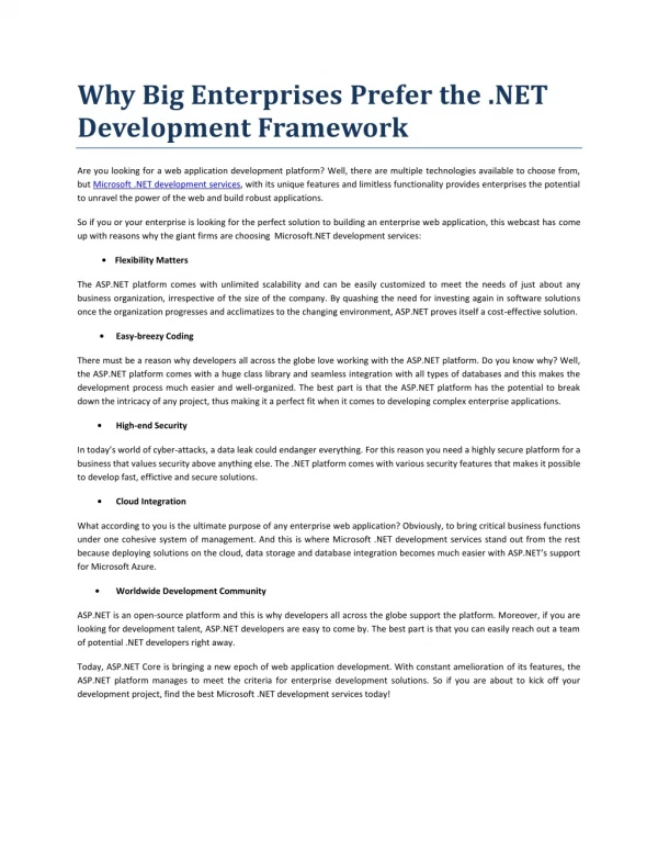 Why Big Enterprises Prefer the .NET Development Framework