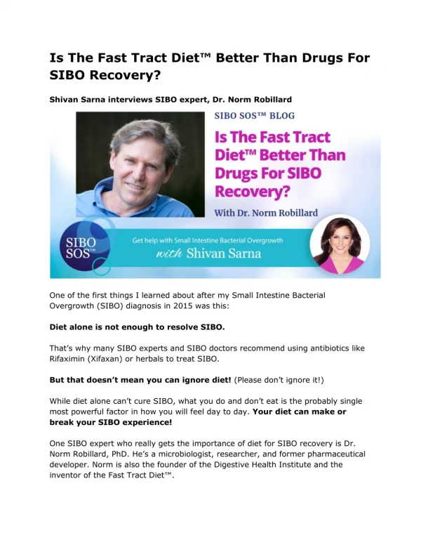 Is The Fast Tract Diet™ Better Than Drugs For SIBO Recovery?