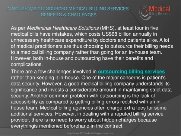 In house v/s Outsourced Medical Billing Services - Benefits & Challenges