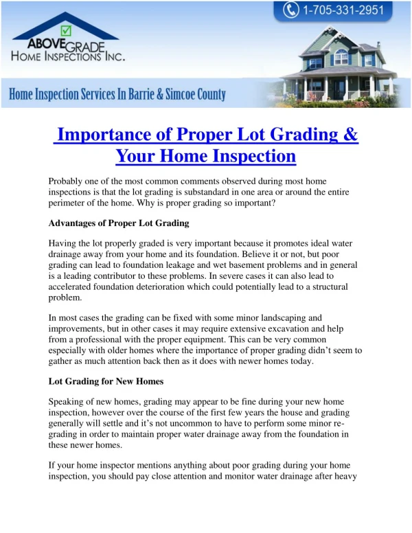 Importance of Proper Lot Grading & Your Home Inspection