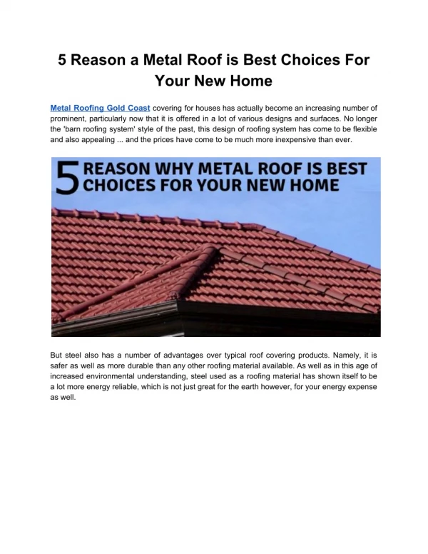 5 Reason a Metal Roof is Best Choices For Your New Home