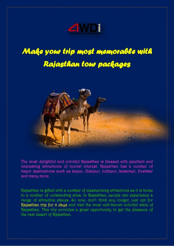 Make your trip most memorable with Rajasthan tour packages