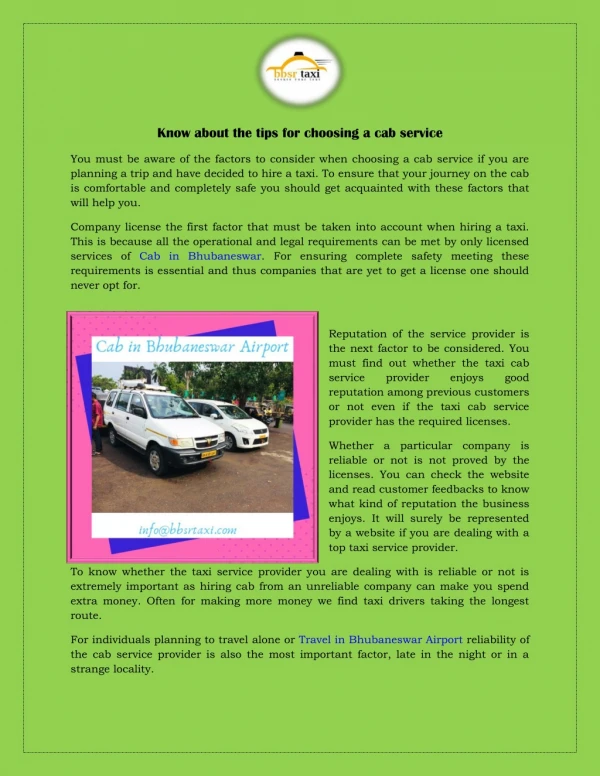 Know about the tips for choosing a cab service