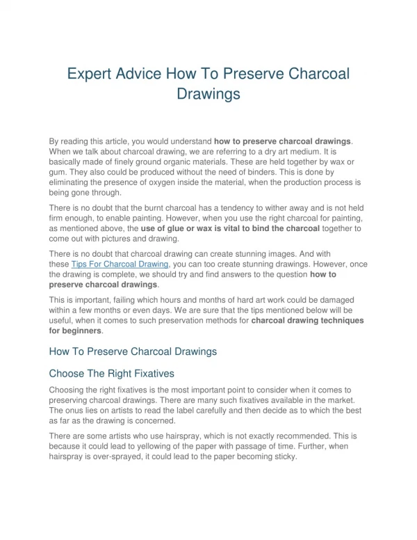 Expert Advice How To Preserve Charcoal Drawings