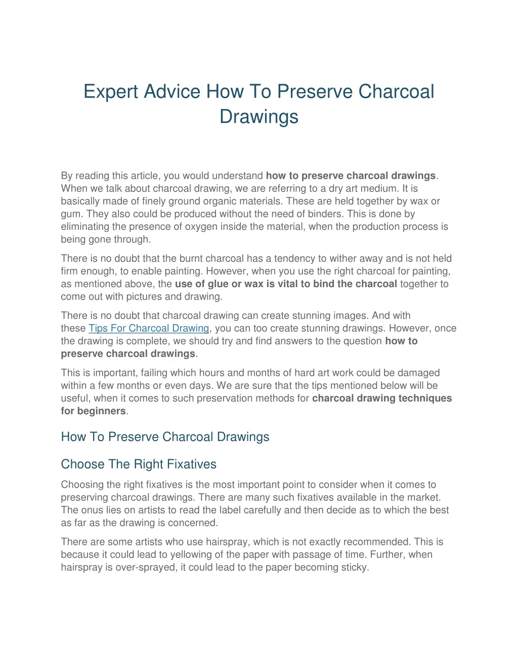 expert advice how to preserve charcoal drawings