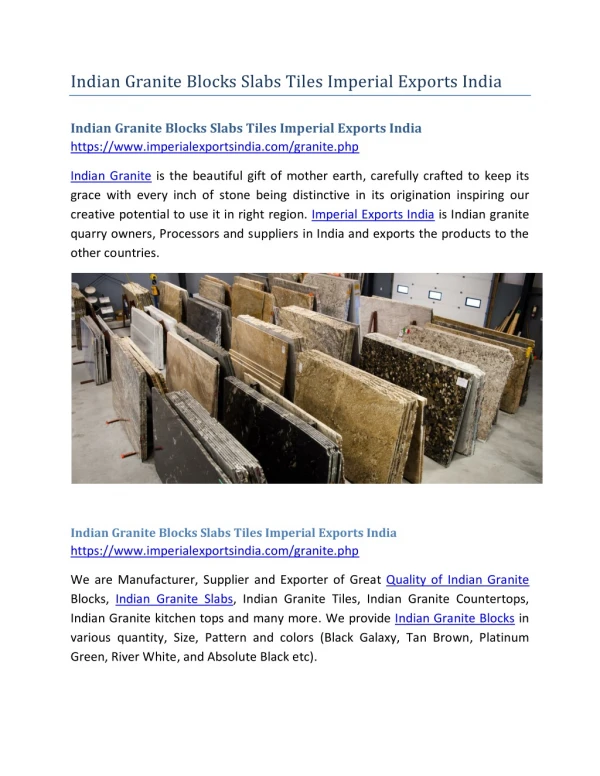 Indian Granite Blocks Slabs Tiles Imperial Exports India