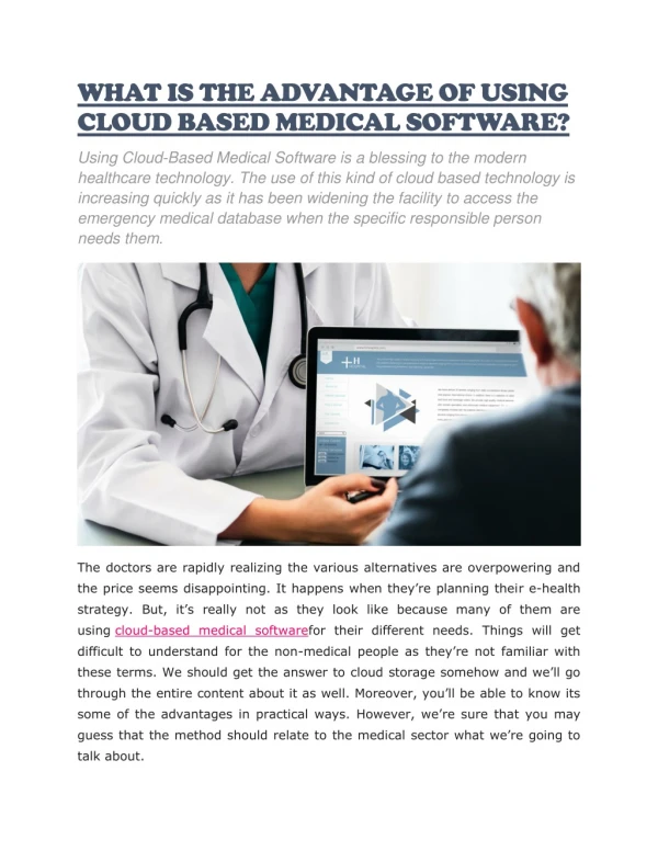 Cloud based medical software