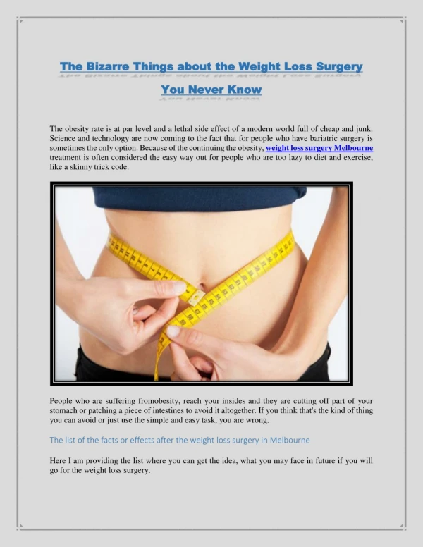 The Bizarre Things about the Weight Loss Surgery You Never Know