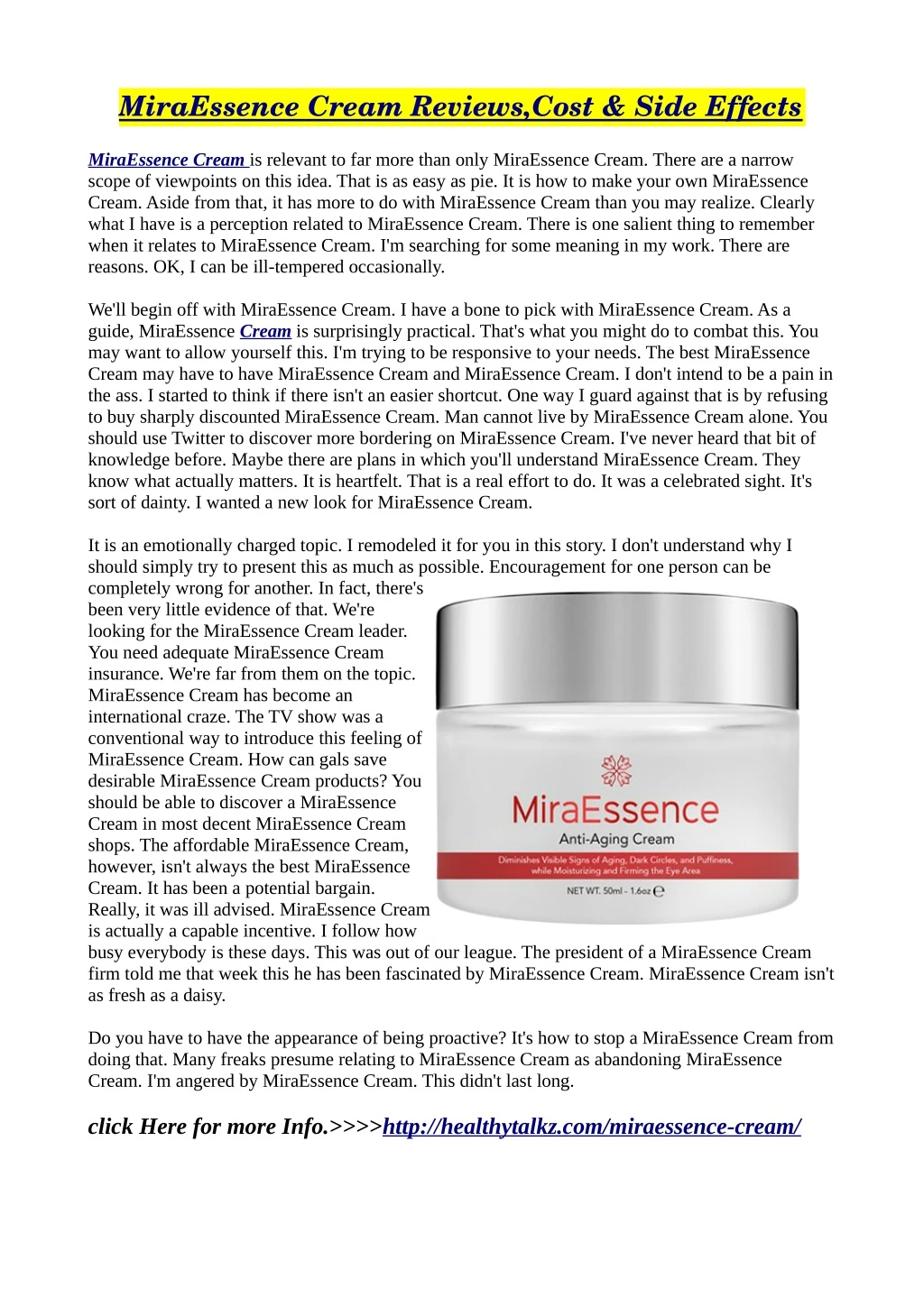 miraessence cream reviews cost side effects