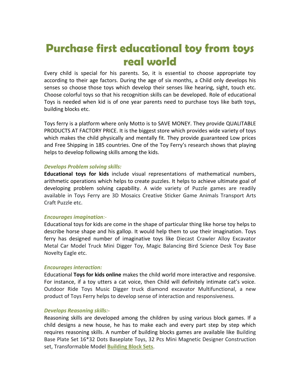 purchase first educational toy from toys real