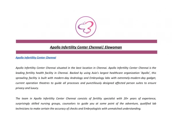 Apollo Infertility Center Chennai | Elawoman