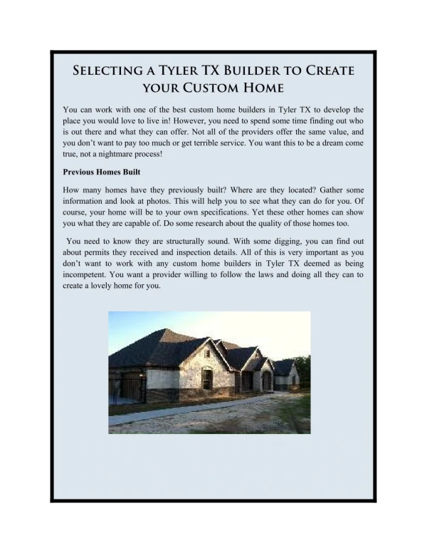 Selecting a Tyler TX Builder to Create your Custom Home