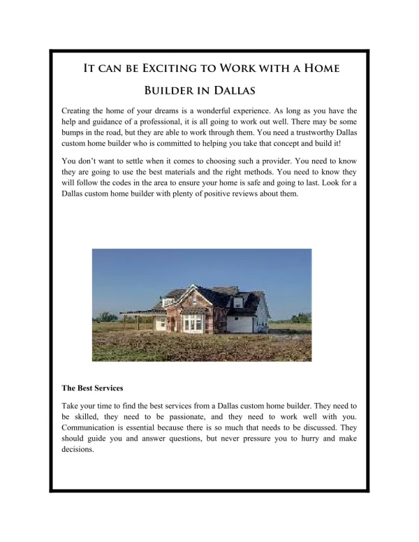 It can be Exciting to Work with a Home Builder in Dallas