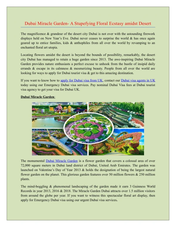 Immerse in Charm of Dubai Miracle Garden with Emergency Dubai visa