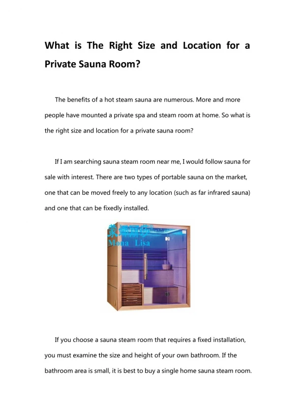 What is The Right Size and Location for a Private Sauna Room?