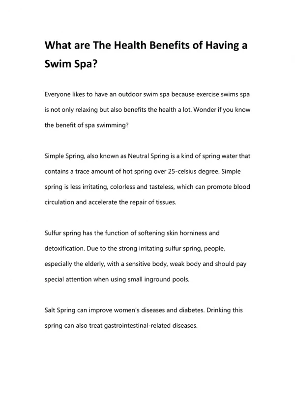 What are The Health Benefits of Having a Swim Spa?