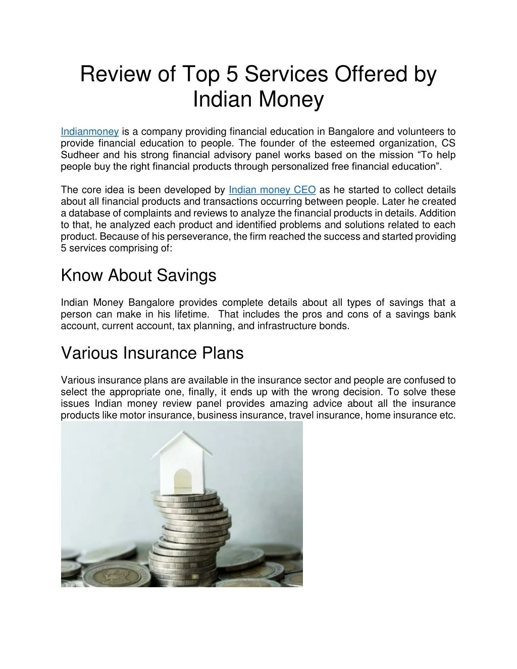 review of top 5 services offered by indian money