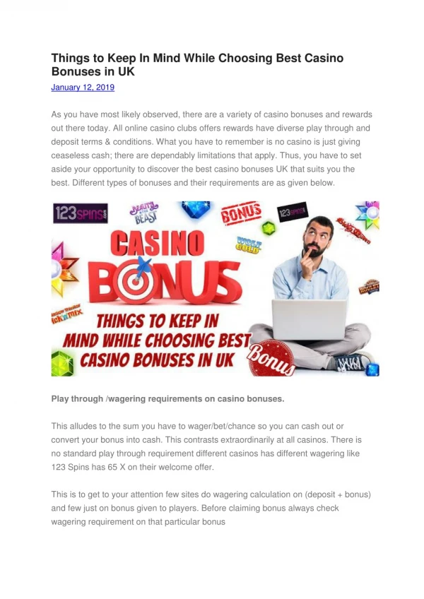 Things To Keep In Mind While Choosing Best Casino Bonuses In UK