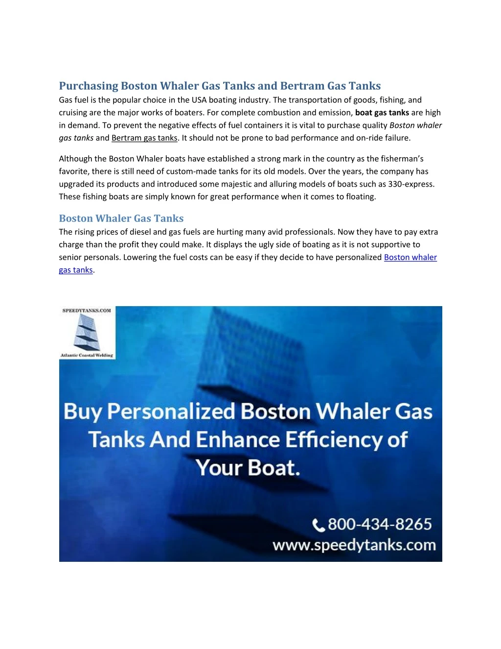 purchasing boston whaler gas tanks and bertram