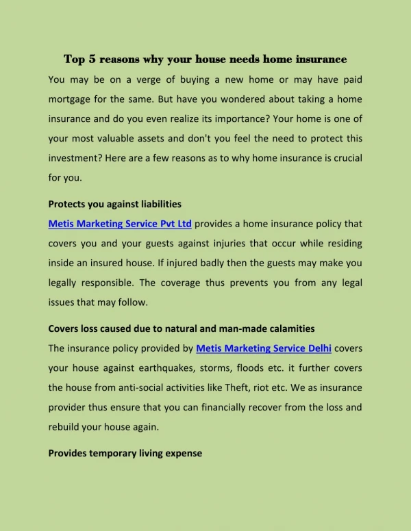 Top 5 reasons why your house needs home insurance