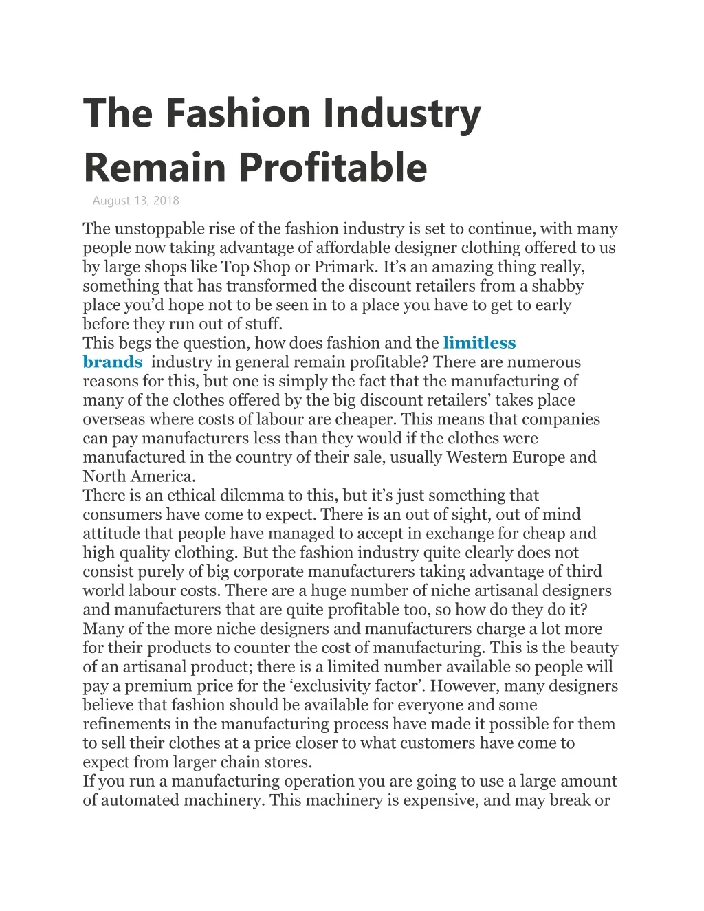 the fashion industry remain profitable august