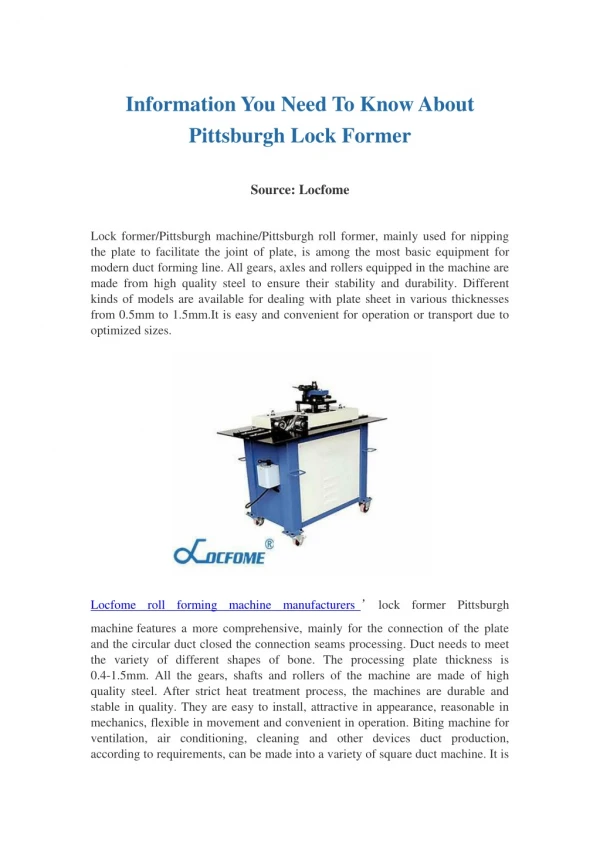 Information You Need To Know About Pittsburgh Lock Former