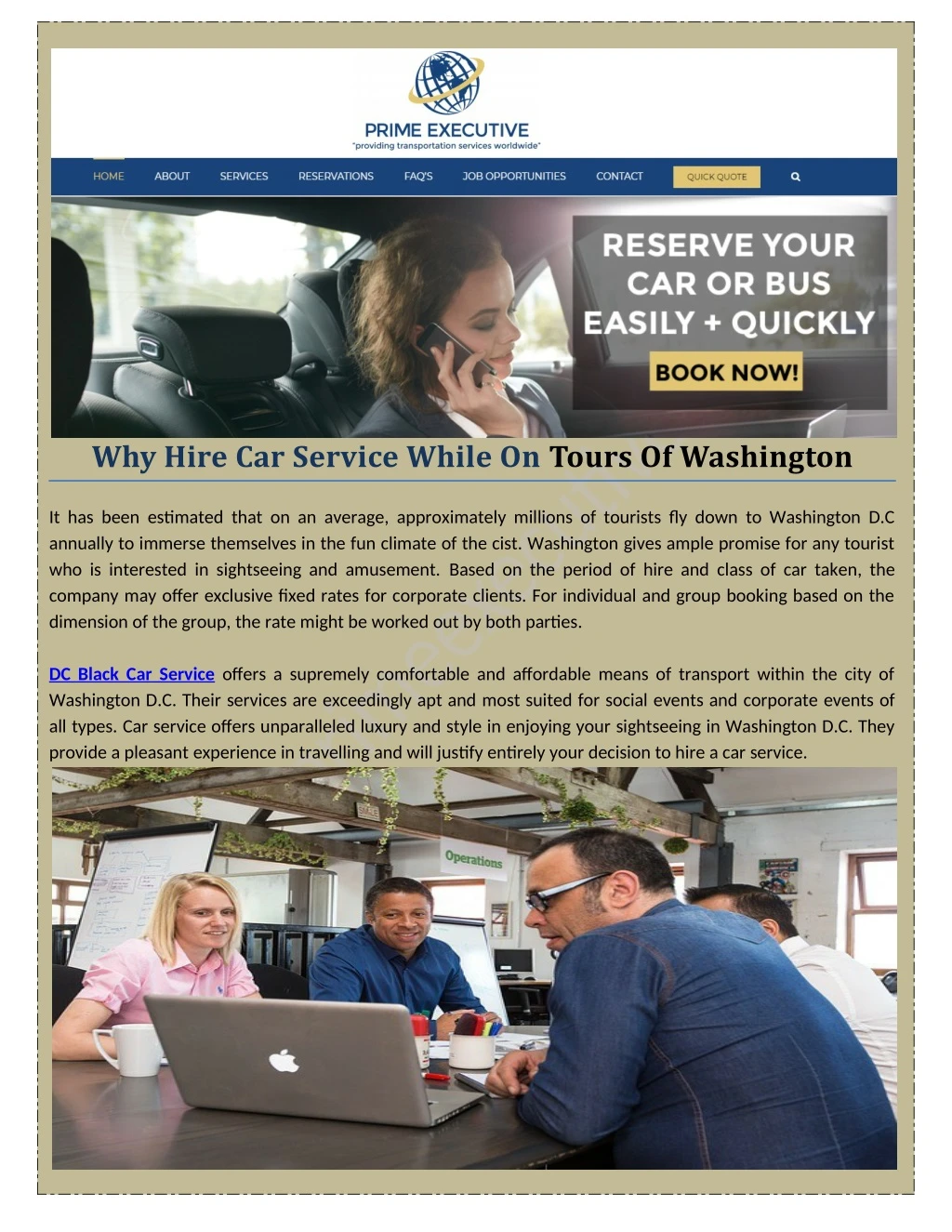 why hire car service while on tours of washington