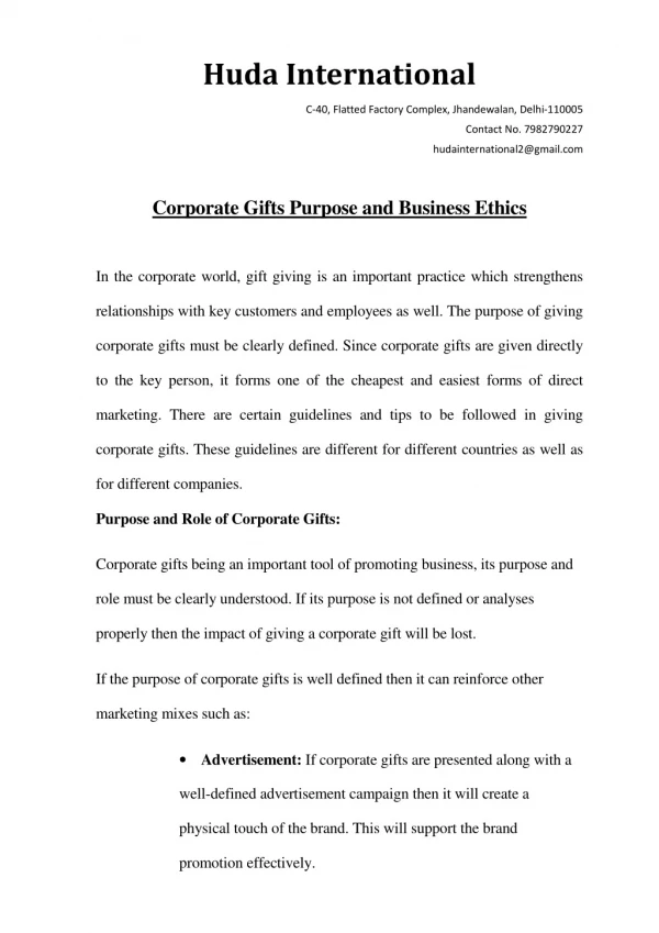 Corporate Gifts Purpose and Business Ethics
