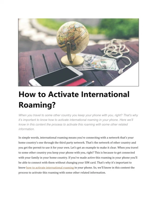 How to Activate International Roaming?