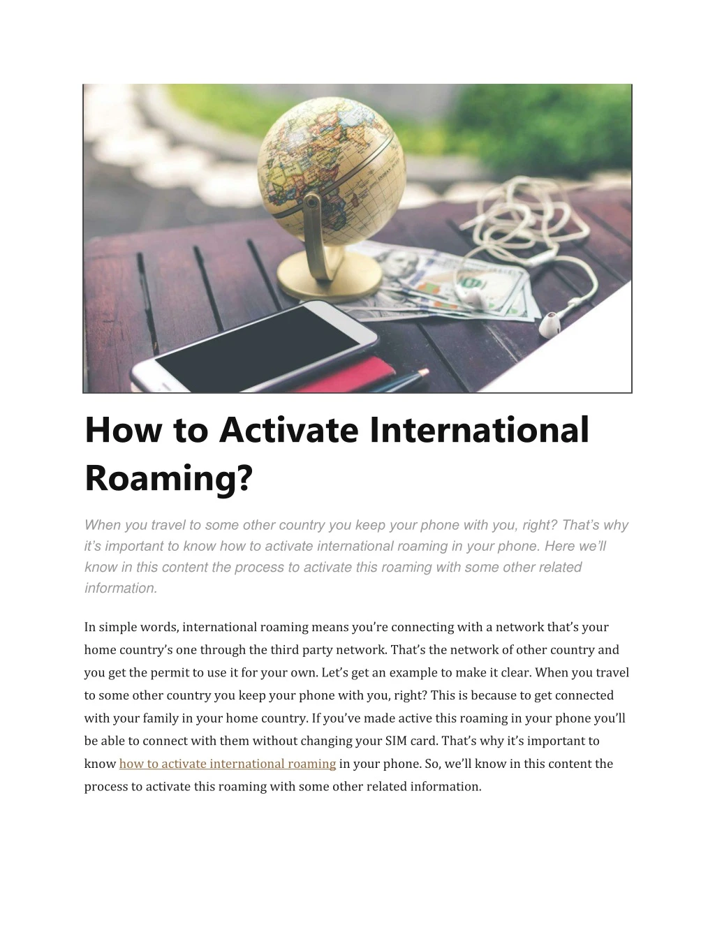 how to activate international roaming