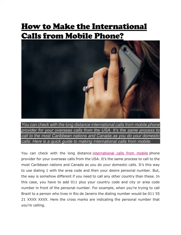How to Make the International Calls from Mobile Phone?