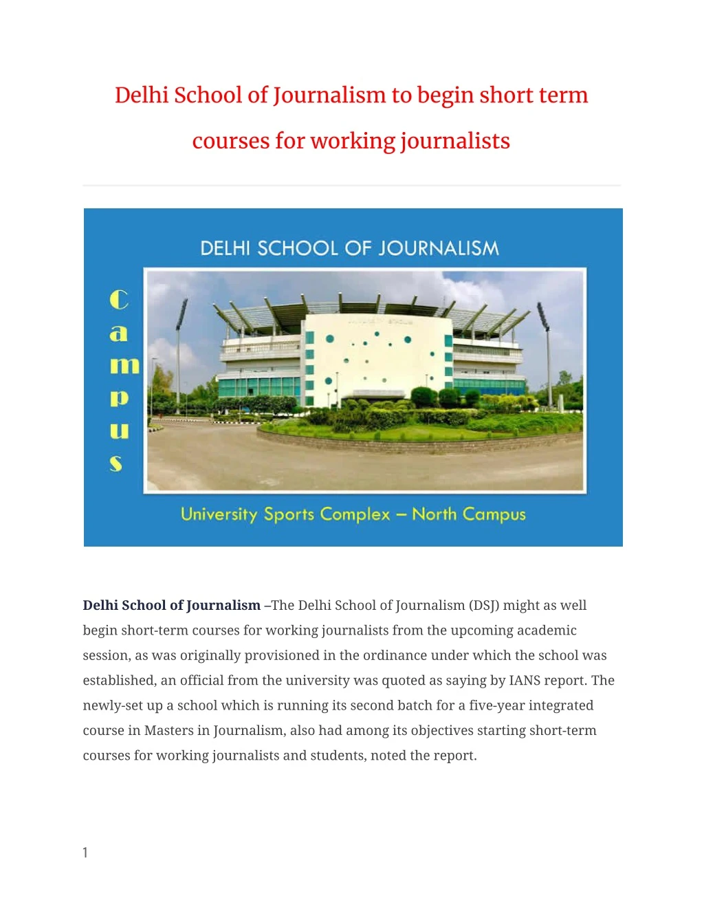 delhi school of journalism to begin short term
