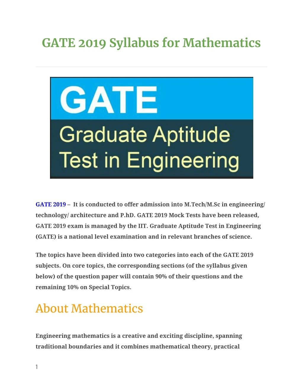 gate 2019 syllabus for mathematics