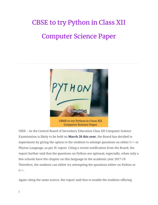 PYTHON IN CLASS XII COMPUTER SCIENCE