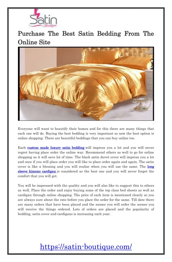 Purchase The Best Satin Bedding From The Online Site