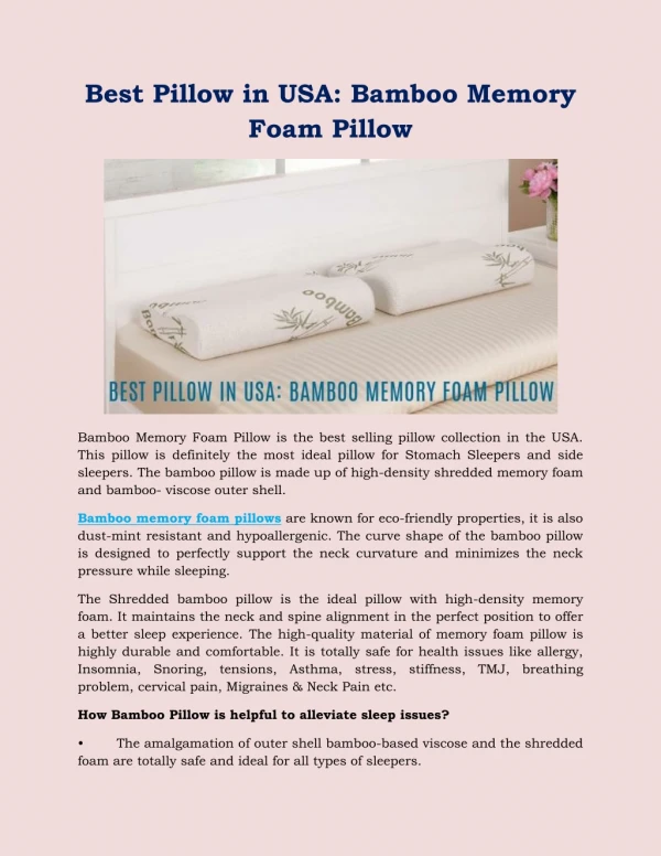 Best Pillow in USA: Bamboo Memory Foam Pillow