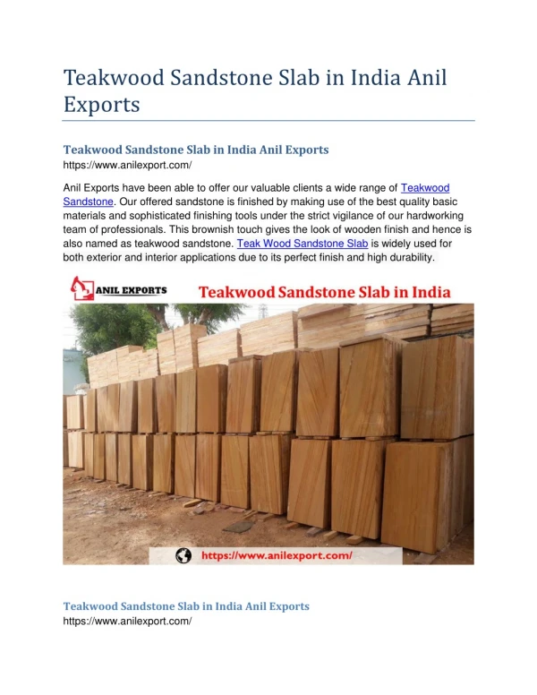 Teakwood Sandstone Slab in India Anil Exports