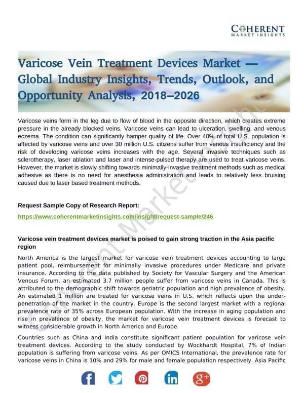 Varicose Vein Treatment Devices Market — Global Industry Insights, Trends, Outlook, and Opportunity Analysis, 2018–2026