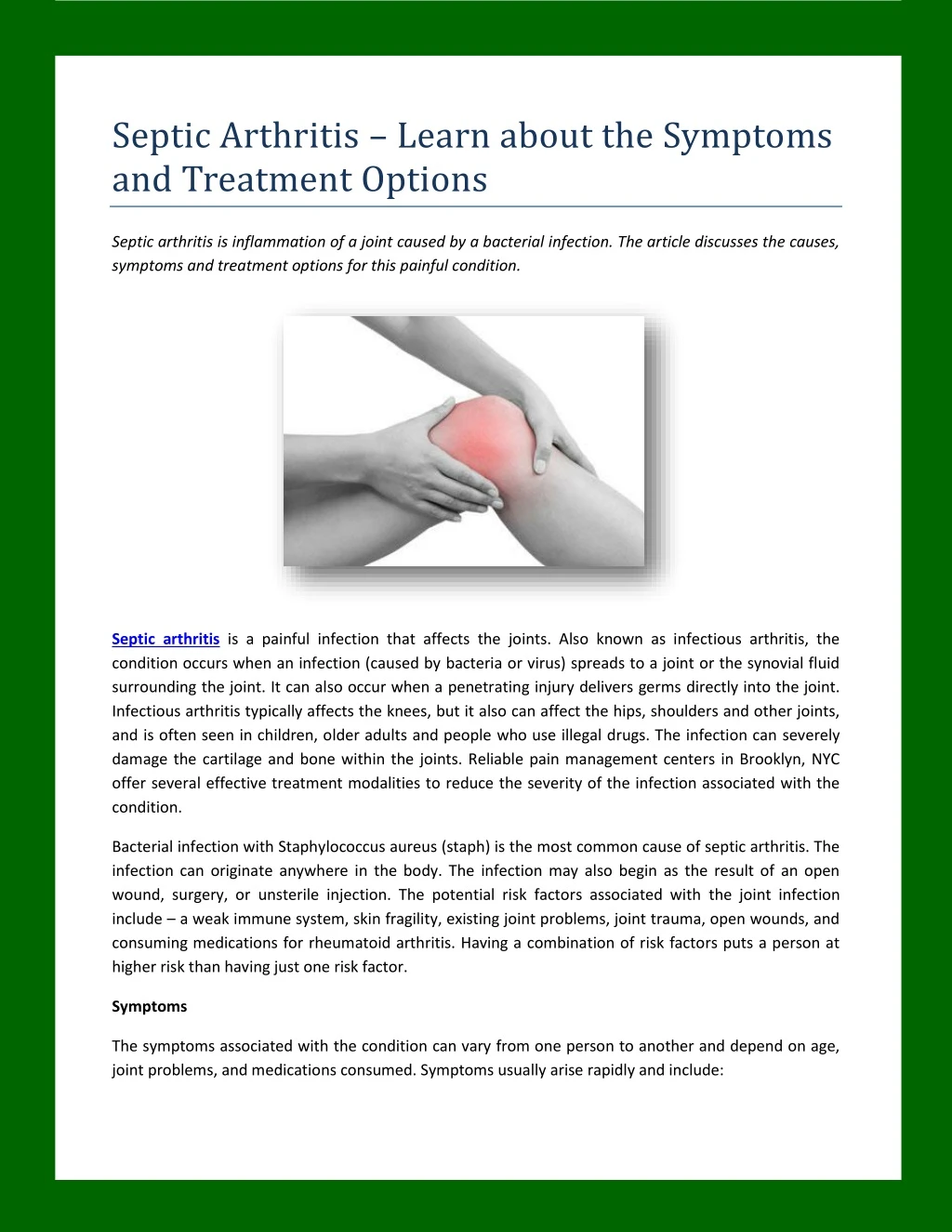 septic arthritis learn about the symptoms