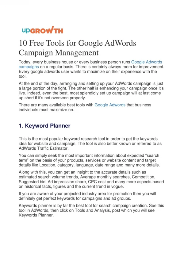 10 Free Tools for Google AdWords Campaign Management