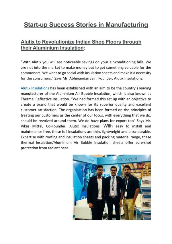 Startup stories of Indian manufacturing industry