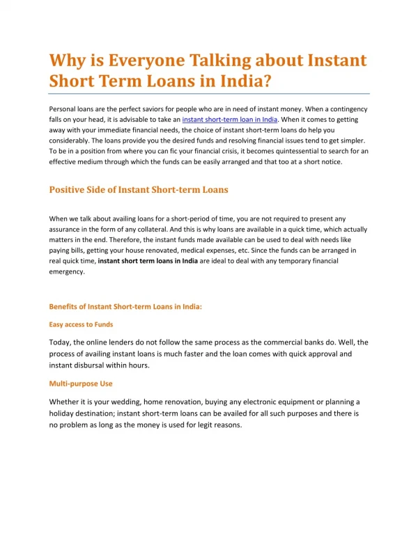 Why is Everyone Talking about Instant Short Term Loans in India