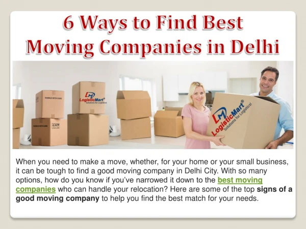 6 Ways to Find Best Moving Companies in Delhi - LogisticMart