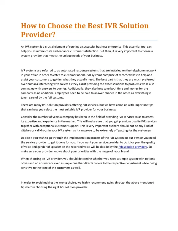 How to Choose the Best IVR Solution Provider