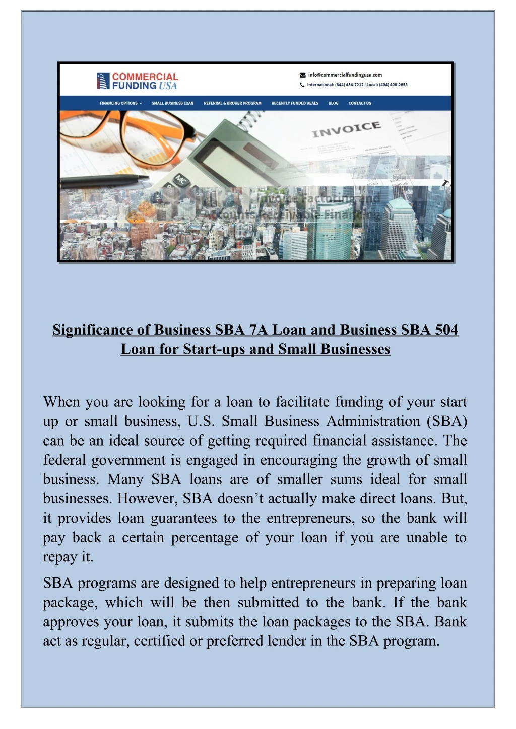 significance of business sba 7a loan and business