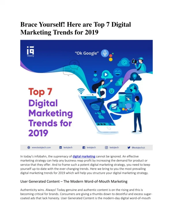 Brace Yourself! Here are Top 7 Digital Marketing Trends for 2019