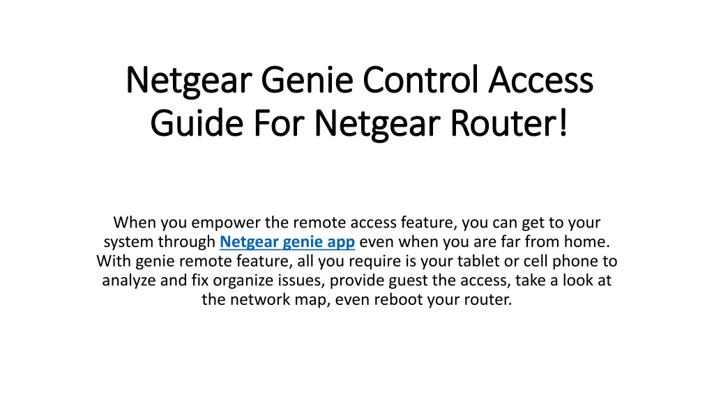 netgear genie control access guide for netgear router